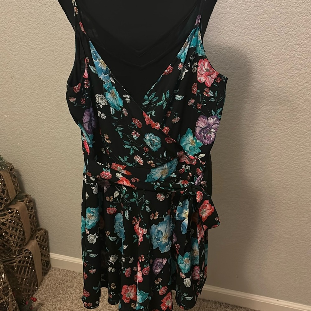 Express black floral shorts/dress romper